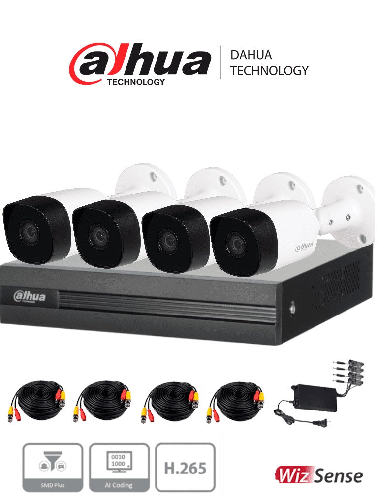DAHUA KITXVR1B04H-I+4B2A51 - Kit de 4 Canales de 5 MP/ DVR Cooper-I WizSense/ Con IA/ 4 Camaras B2A51 Metalicas/ 4 Canales + 1 IP o Hasta 5 Canales IP - DAHUA KITXVR1B04H-I+4B2A51 - Kit de 4 Canales de 5 MP/ DVR Cooper-I WizSense/ Con IA/ 4 Camaras B2A51 Metalicas/ 4 Canales + 1 IP o Hasta 5 Canales IP -